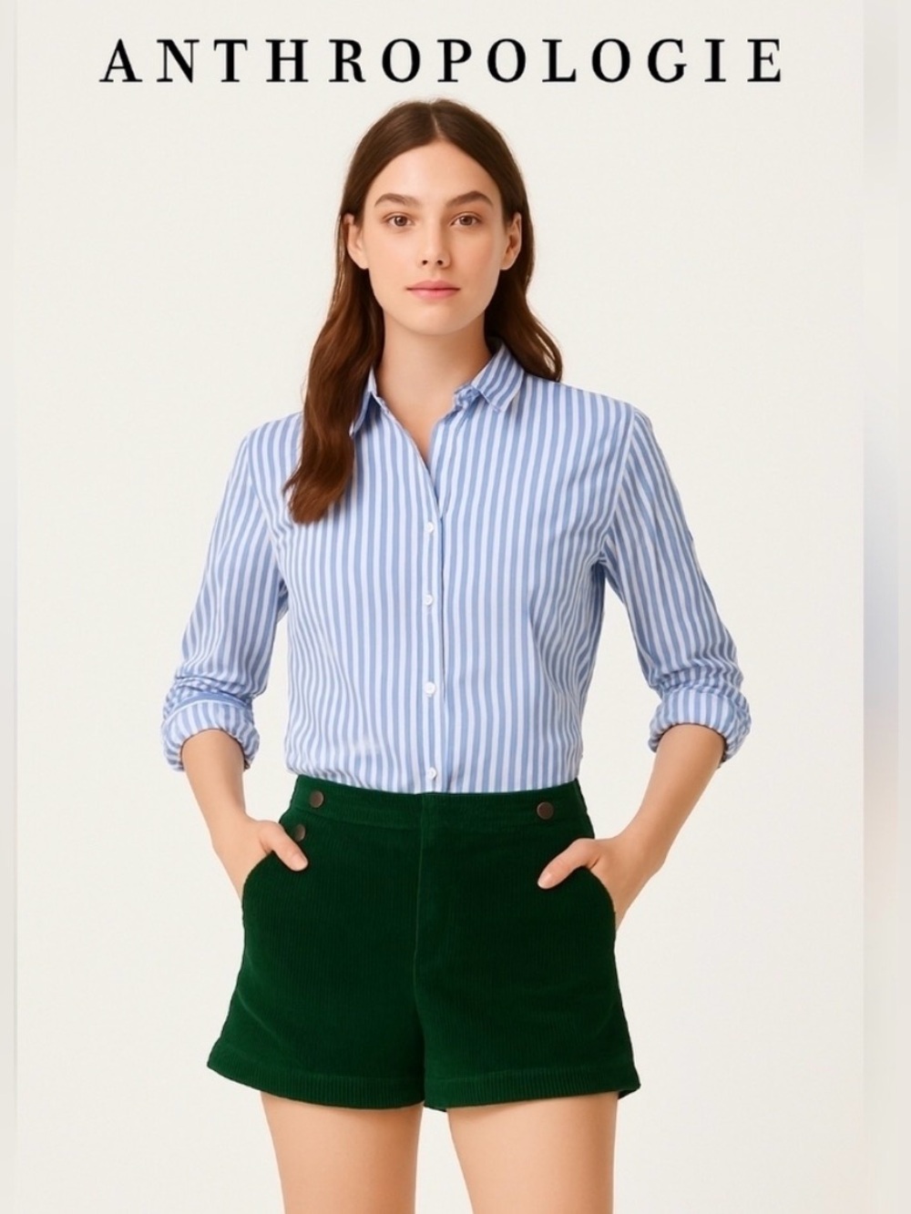 NWT Anthro Daughters of the Liberation Green Corduroy Shorts Size 6 - Picture 2 of 9
